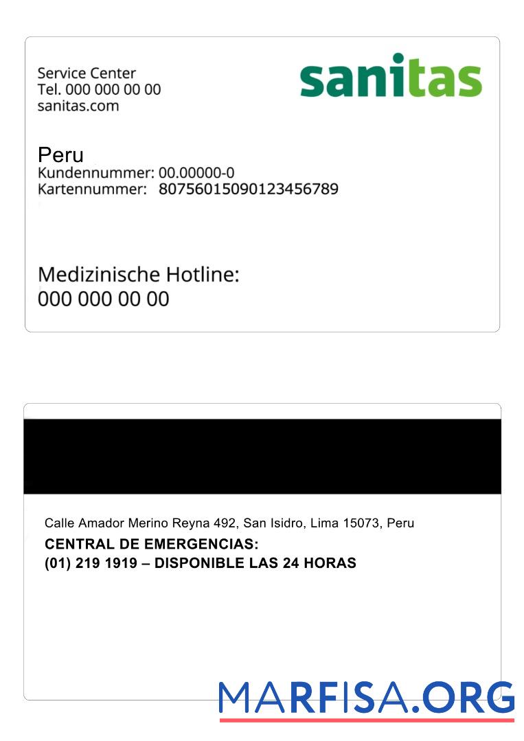 Downloadable Peru health insurance card example